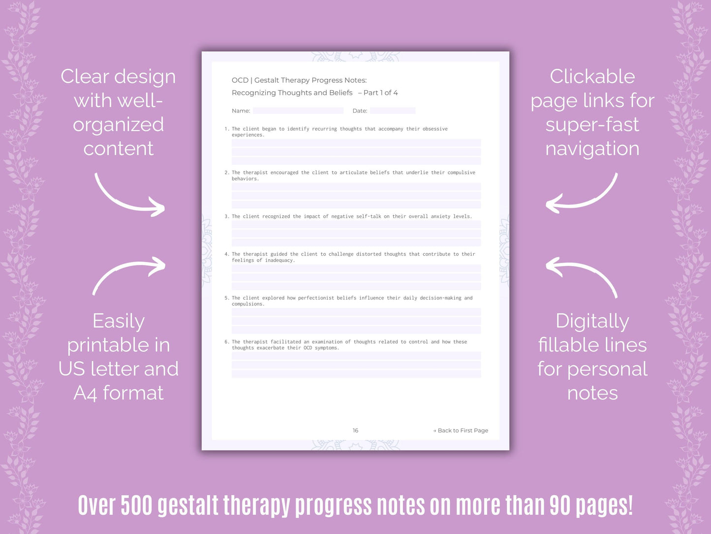 Obsessive-Compulsive Disorder (OCD) Gestalt Therapy Counseling Templates