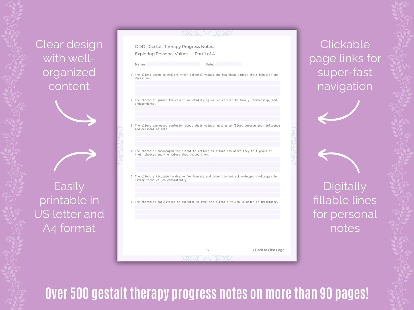 Oppositional Defiant Disorder (ODD) Gestalt Therapy Counseling Templates