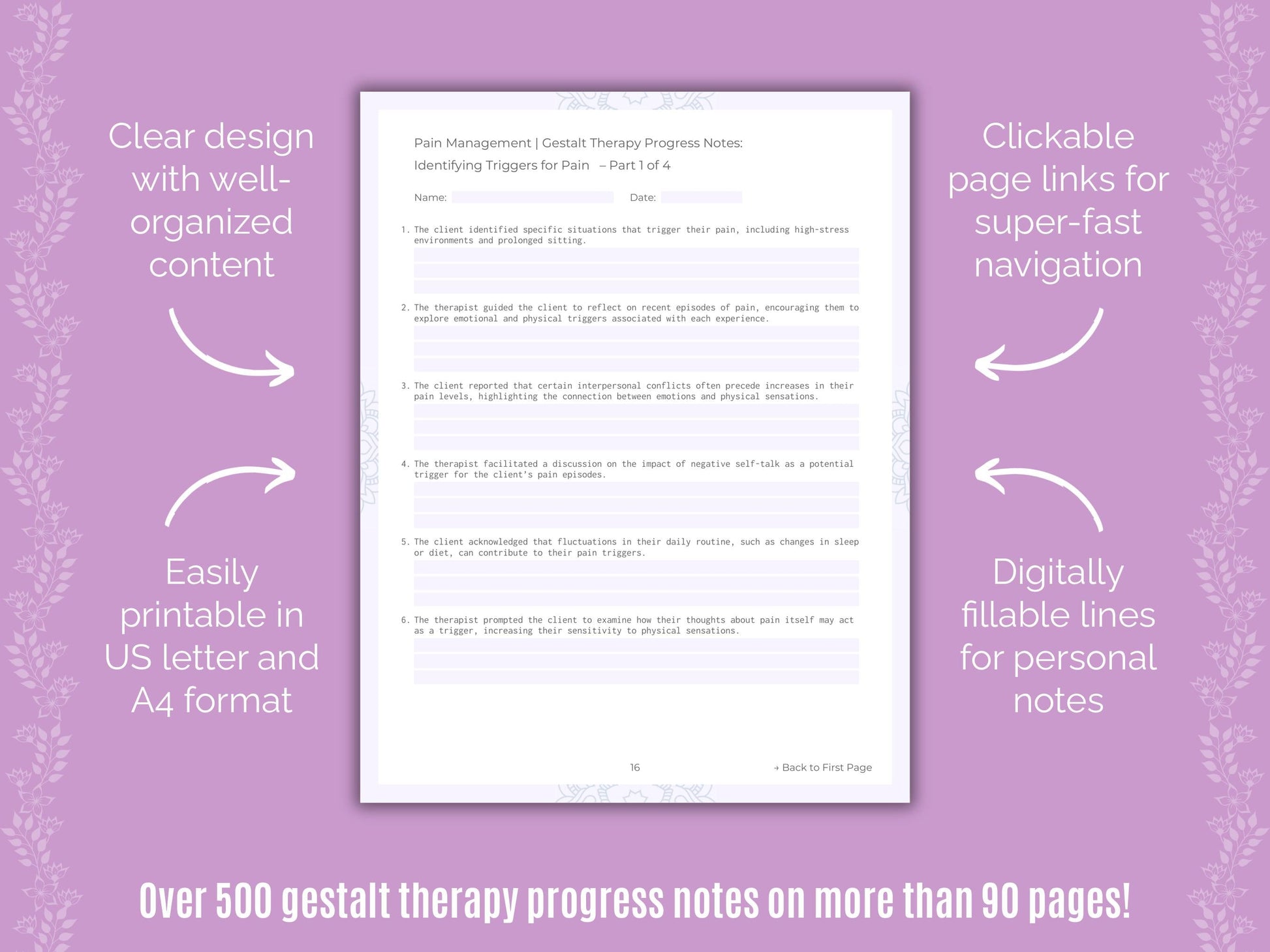 Pain Management Gestalt Therapy Counseling Templates