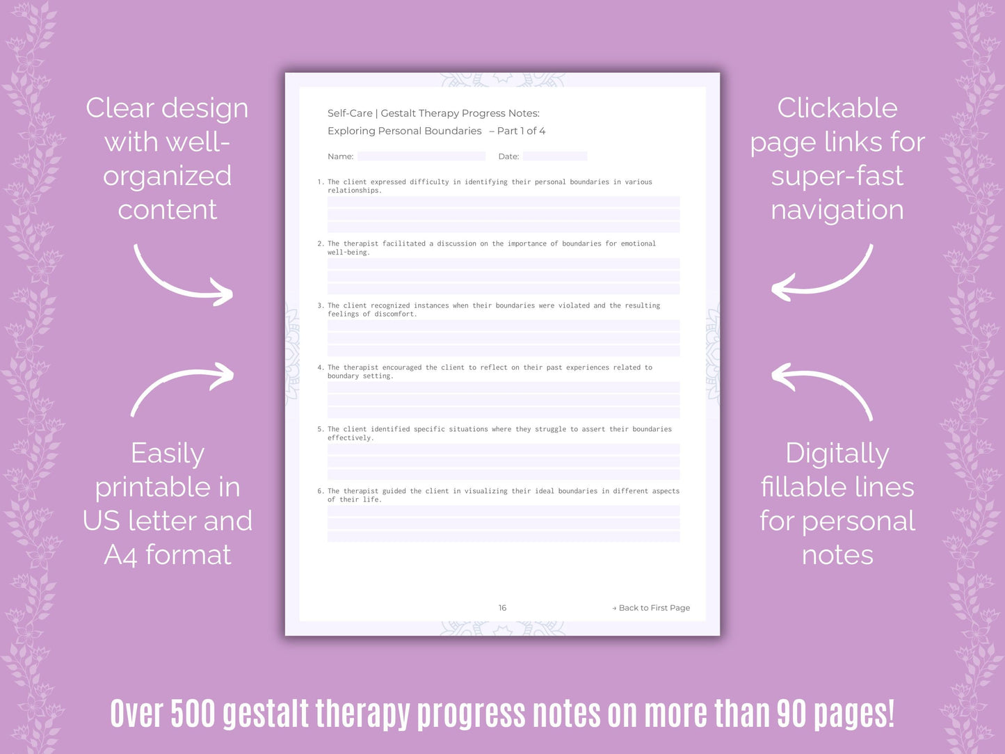 Self-Care Gestalt Therapy Counseling Templates