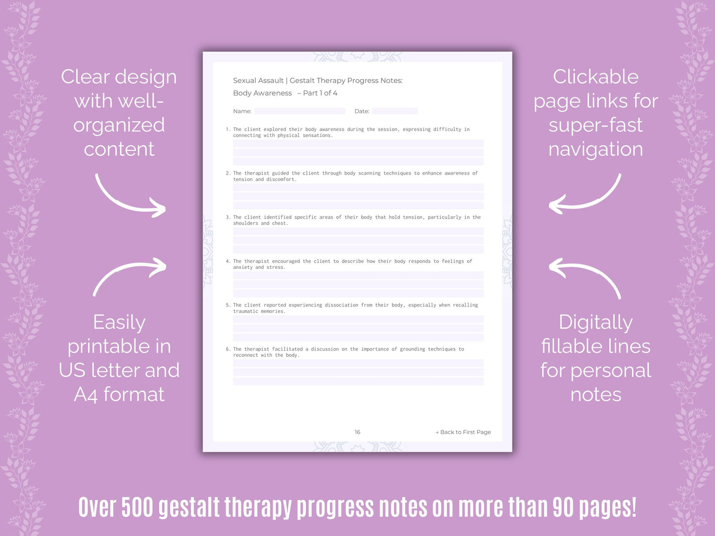 Sexual Assault Gestalt Therapy Counseling Templates