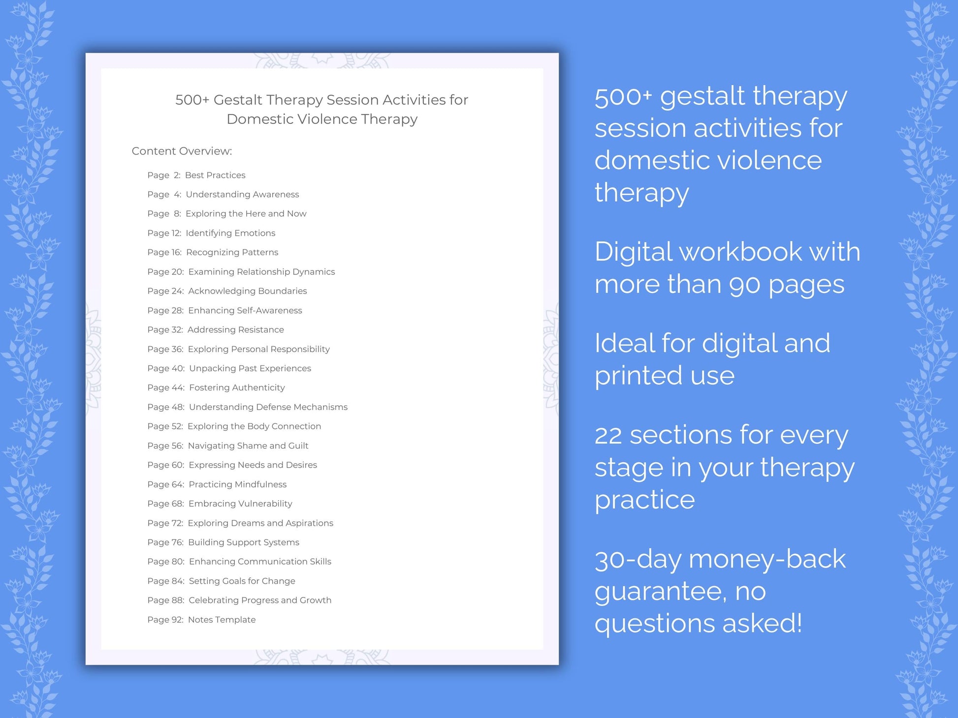 Domestic Violence Gestalt Therapy Therapist Worksheets