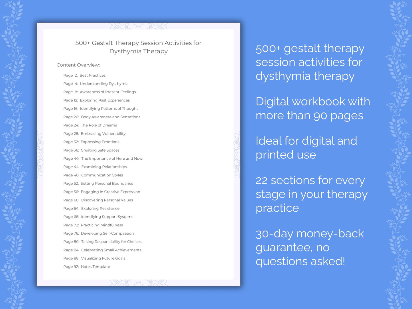 Dysthymia Gestalt Therapy Therapist Worksheets