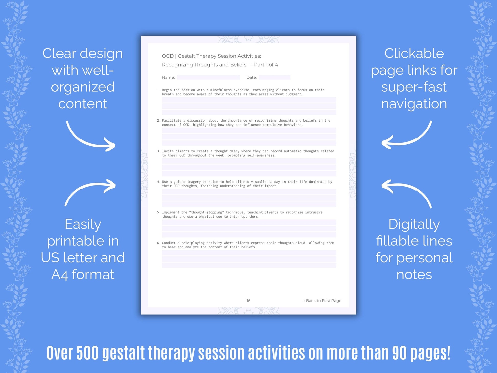 Obsessive-Compulsive Disorder (OCD) Gestalt Therapy Counseling Templates