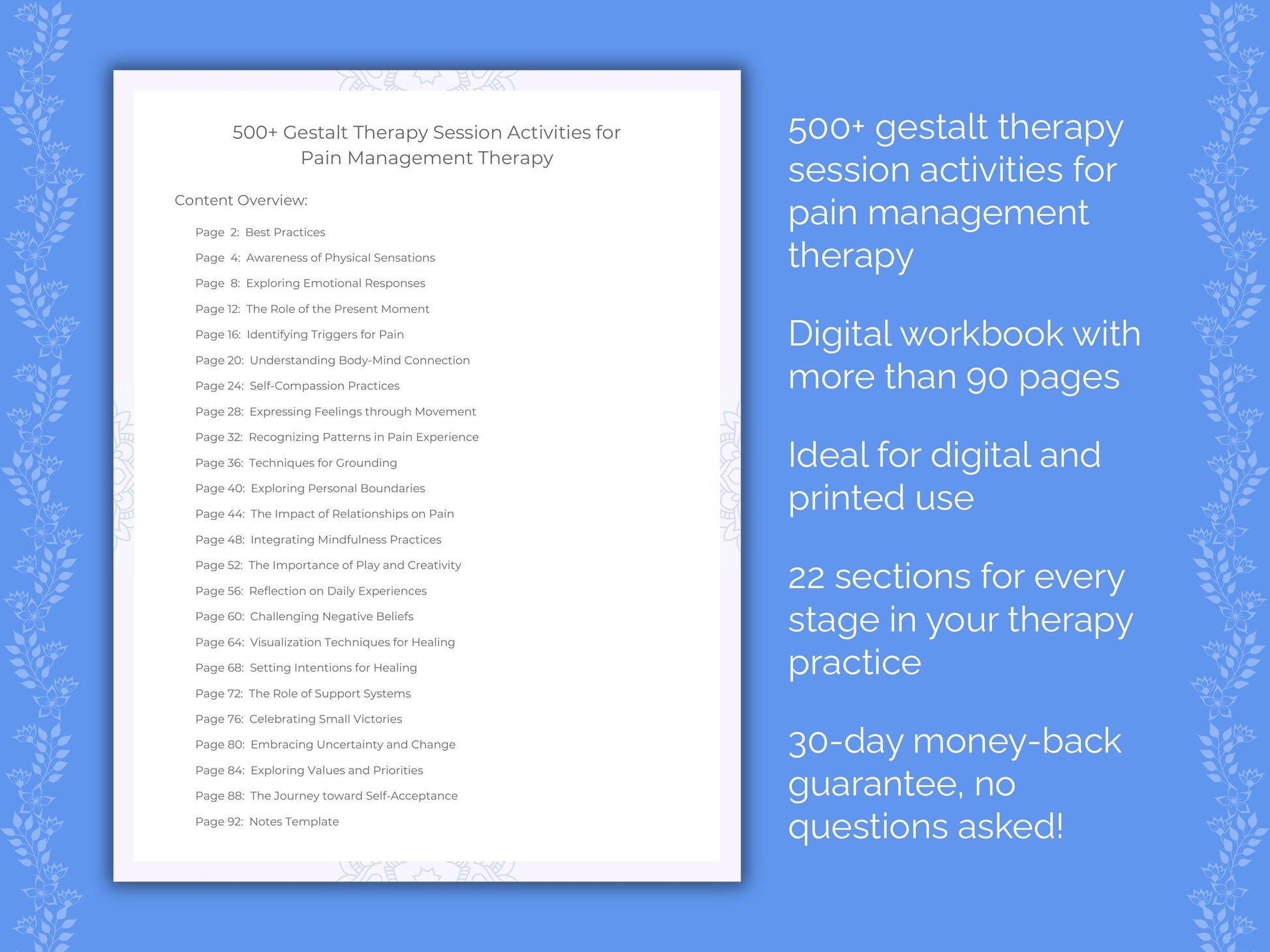 Pain Management Gestalt Therapy Therapist Worksheets