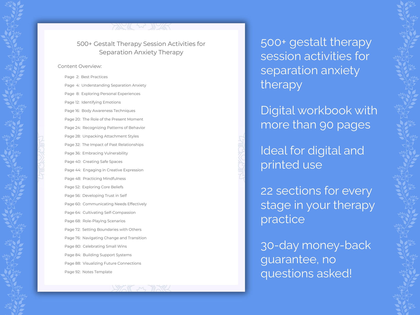 Separation Anxiety Gestalt Therapy Therapist Worksheets