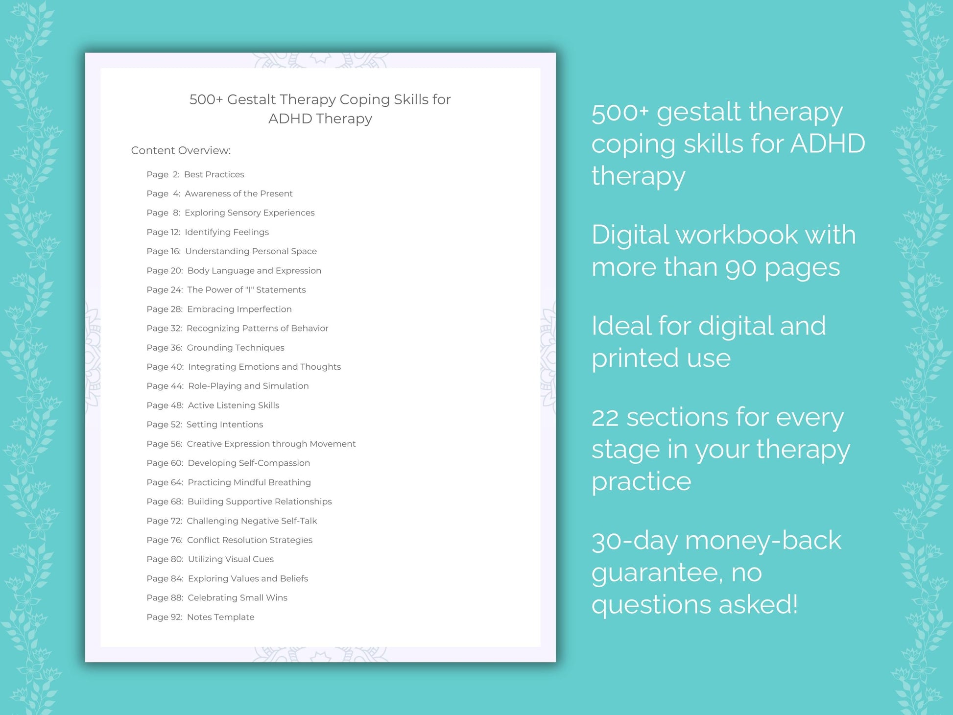 ADHD Gestalt Therapy Therapist Worksheets