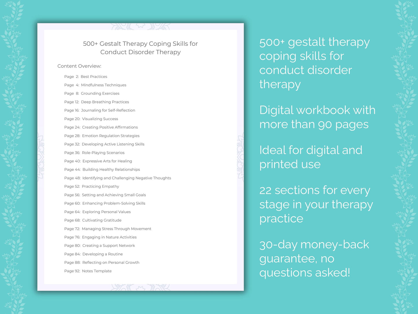 Conduct Disorder Gestalt Therapy Therapist Worksheets