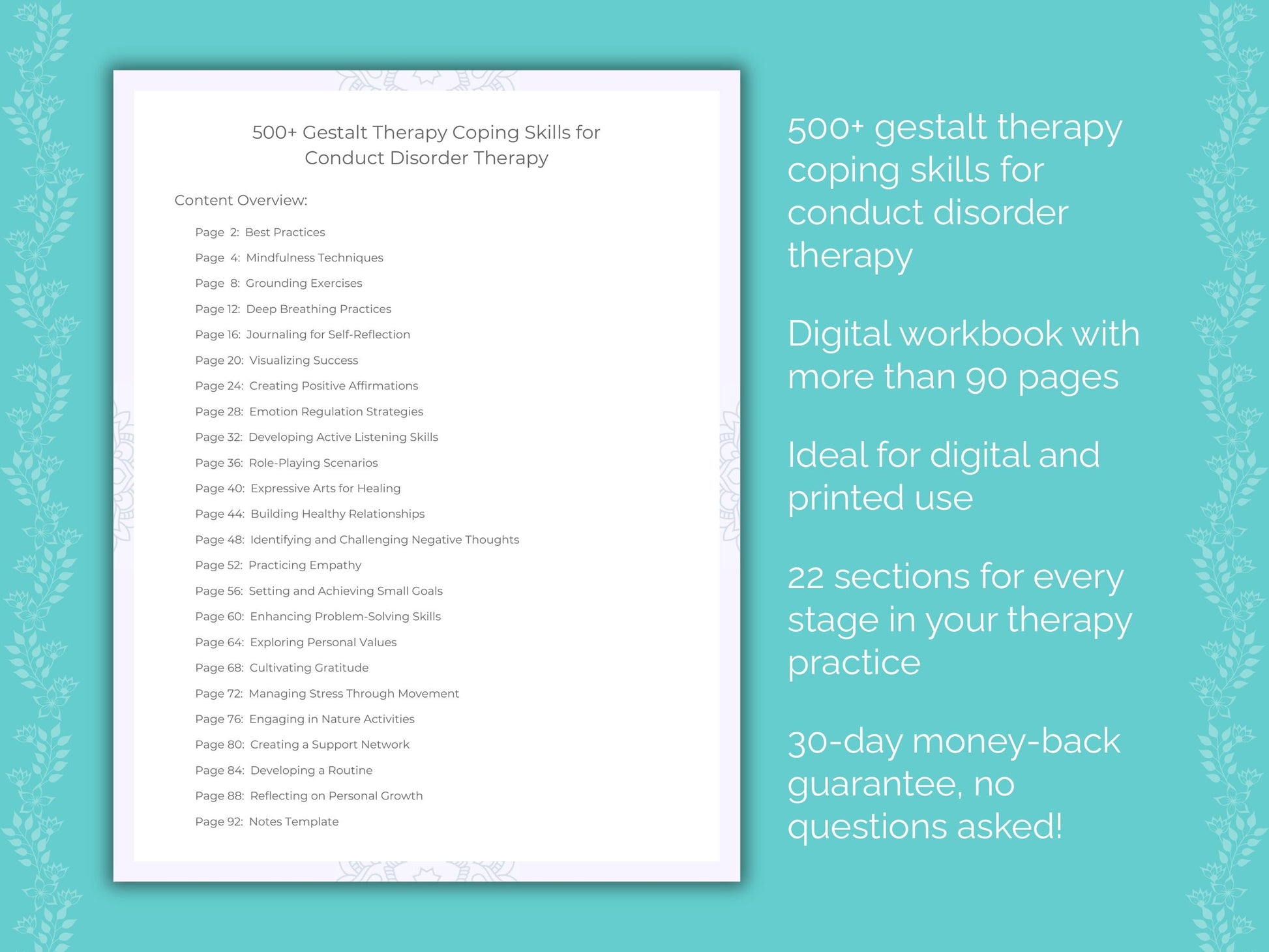 Conduct Disorder Gestalt Therapy Therapist Worksheets