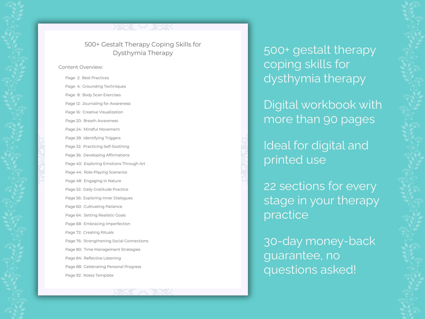 Dysthymia Gestalt Therapy Therapist Worksheets