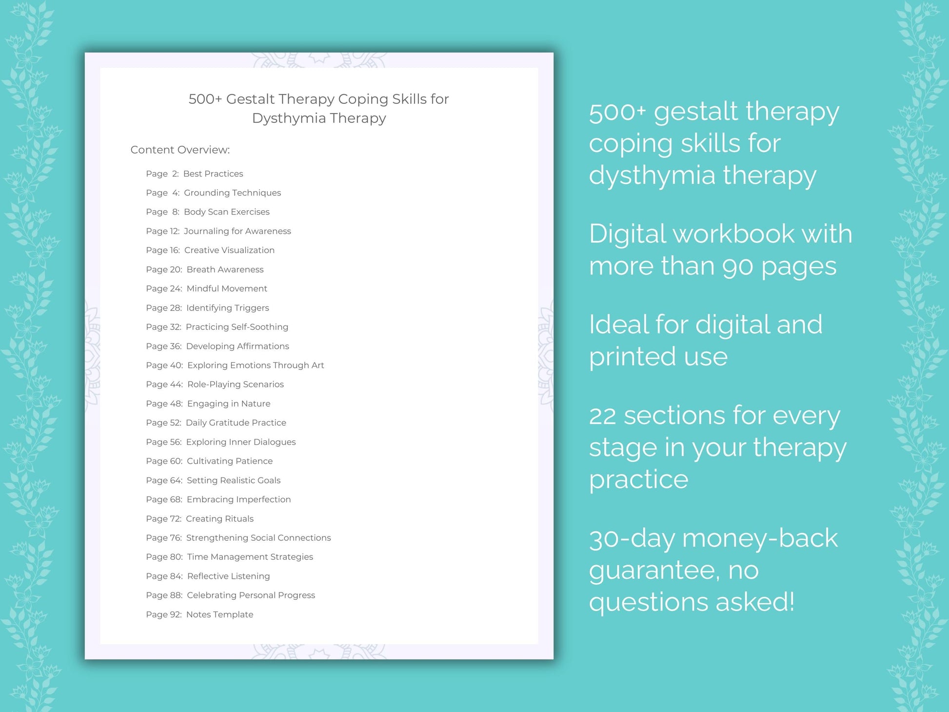 Dysthymia Gestalt Therapy Therapist Worksheets