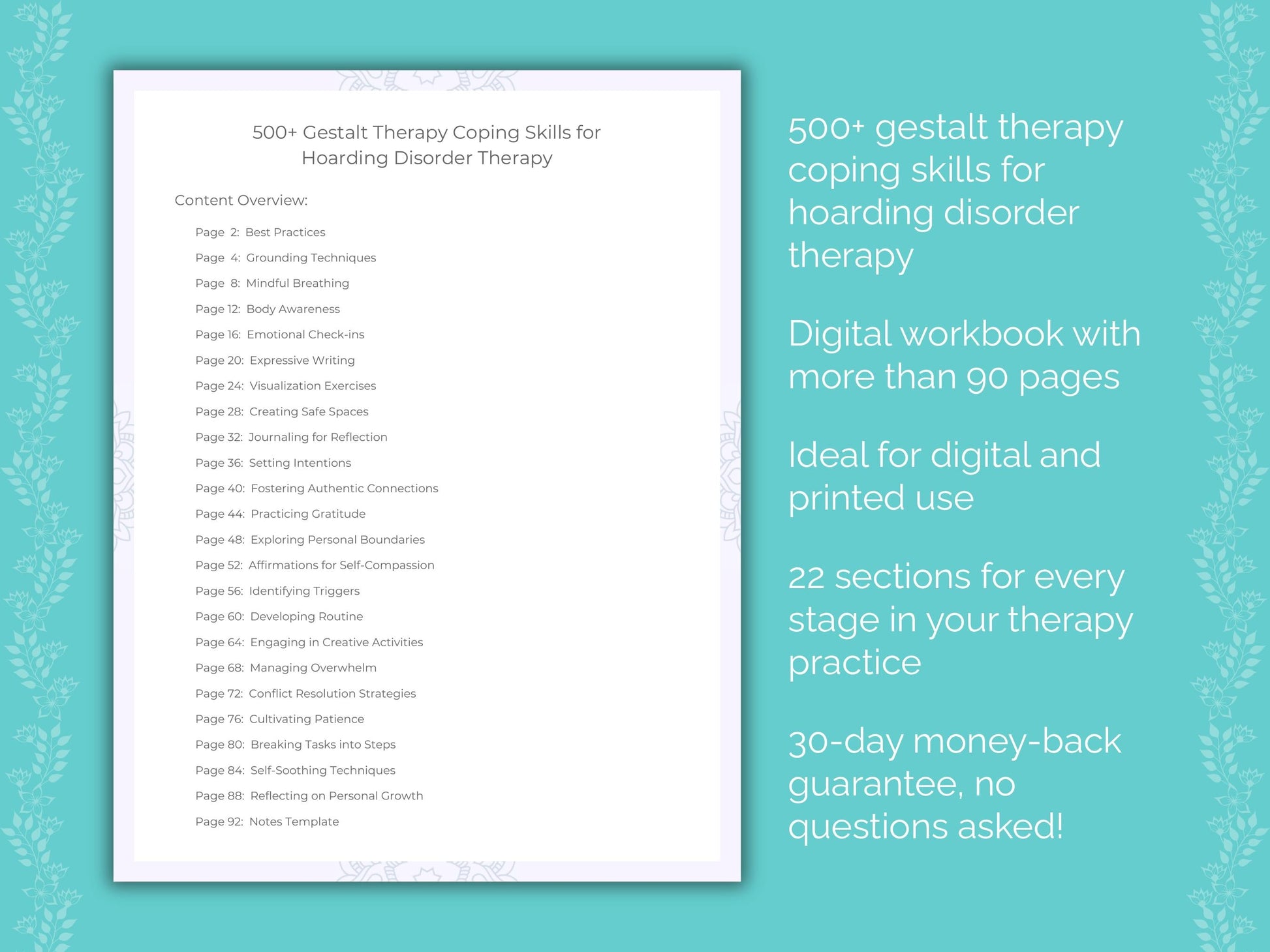 Hoarding Disorder Gestalt Therapy Therapist Worksheets