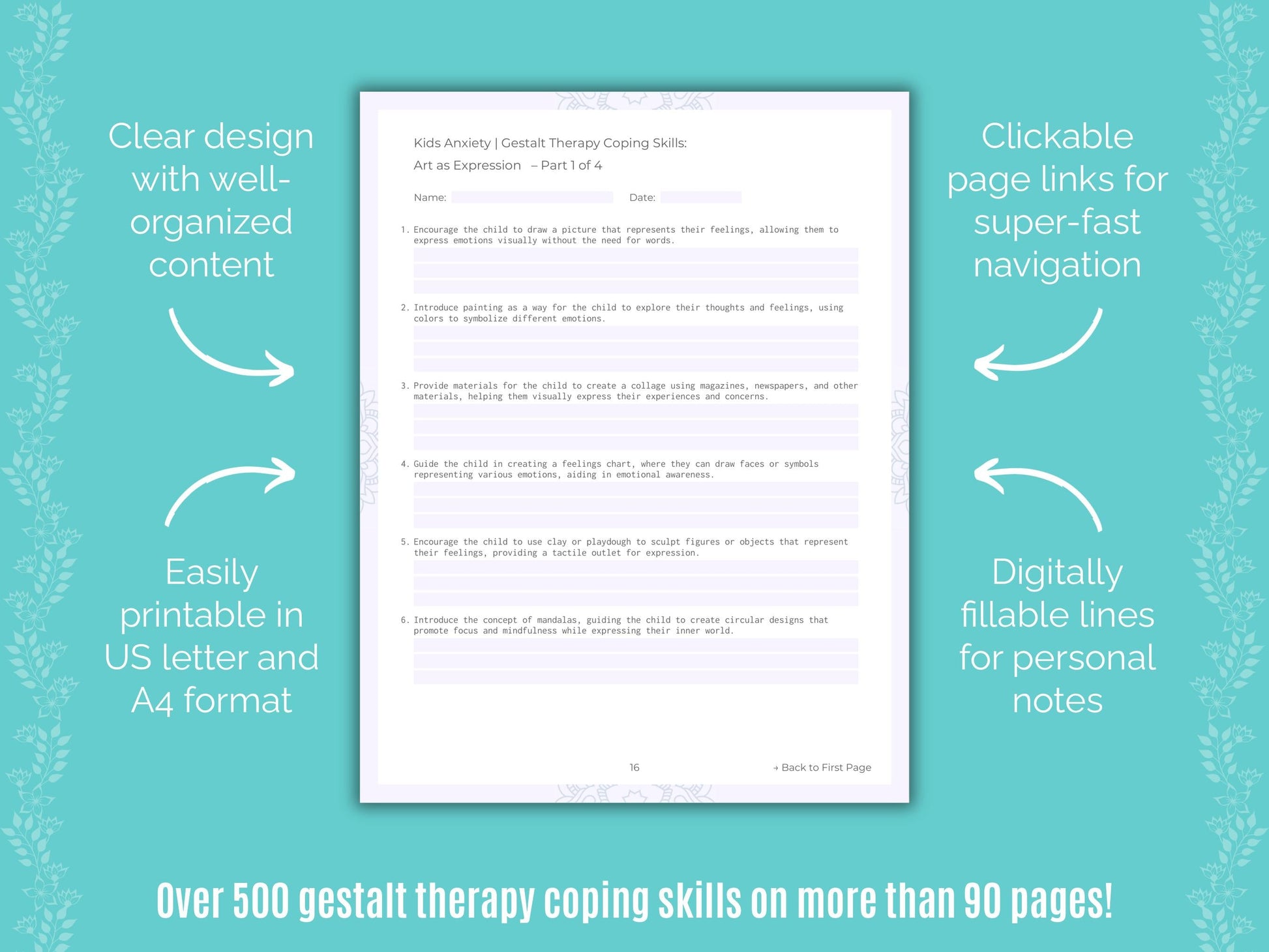 Kids Anxiety Gestalt Therapy Counseling Templates