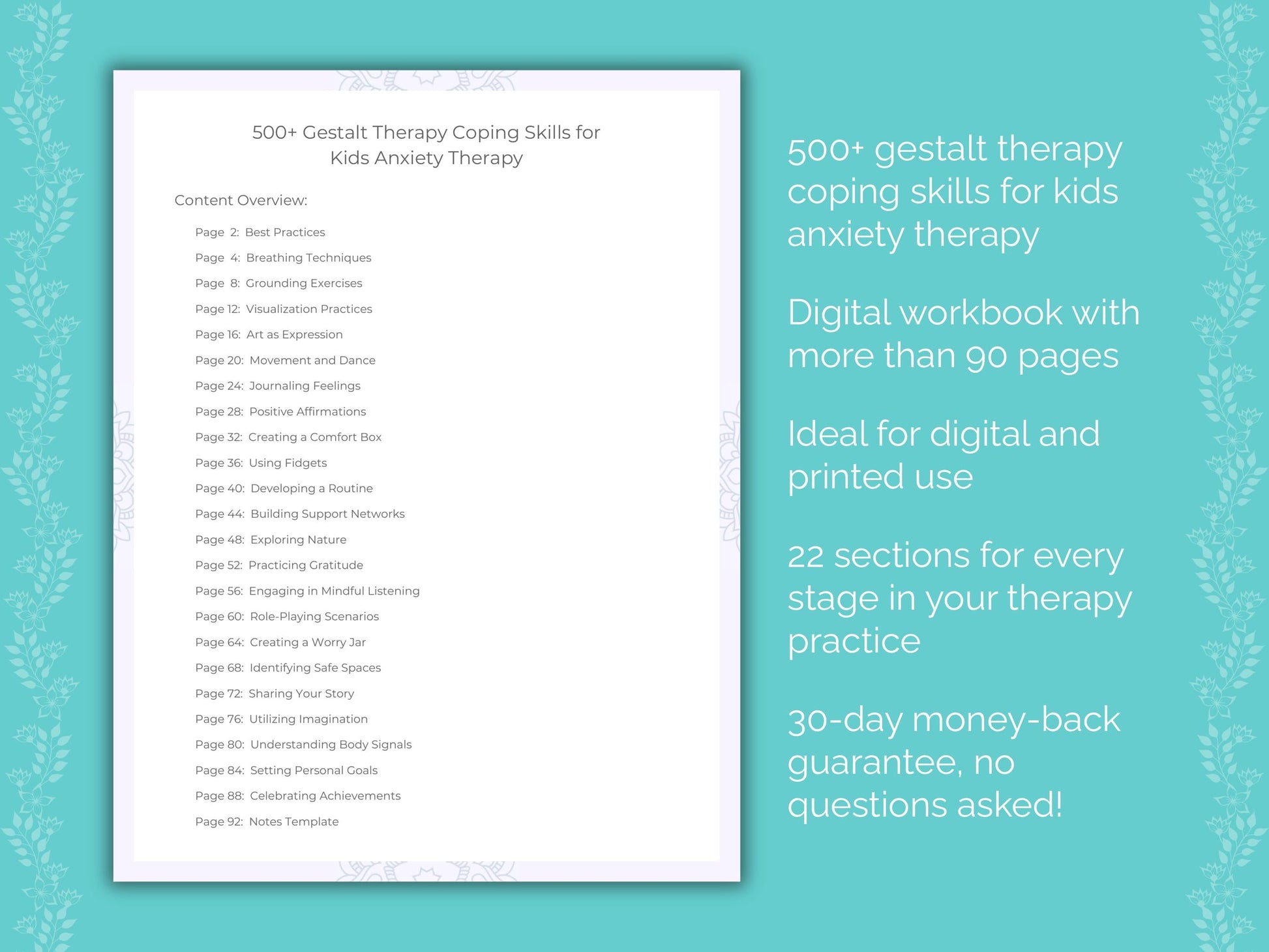 Kids Anxiety Gestalt Therapy Therapist Worksheets