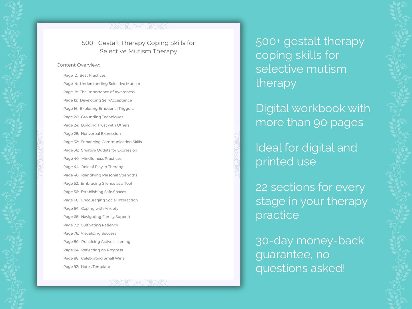 Selective Mutism Gestalt Therapy Therapist Worksheets