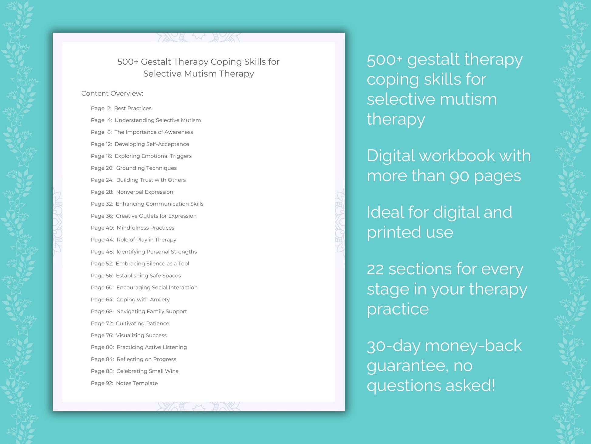 Selective Mutism Gestalt Therapy Therapist Worksheets