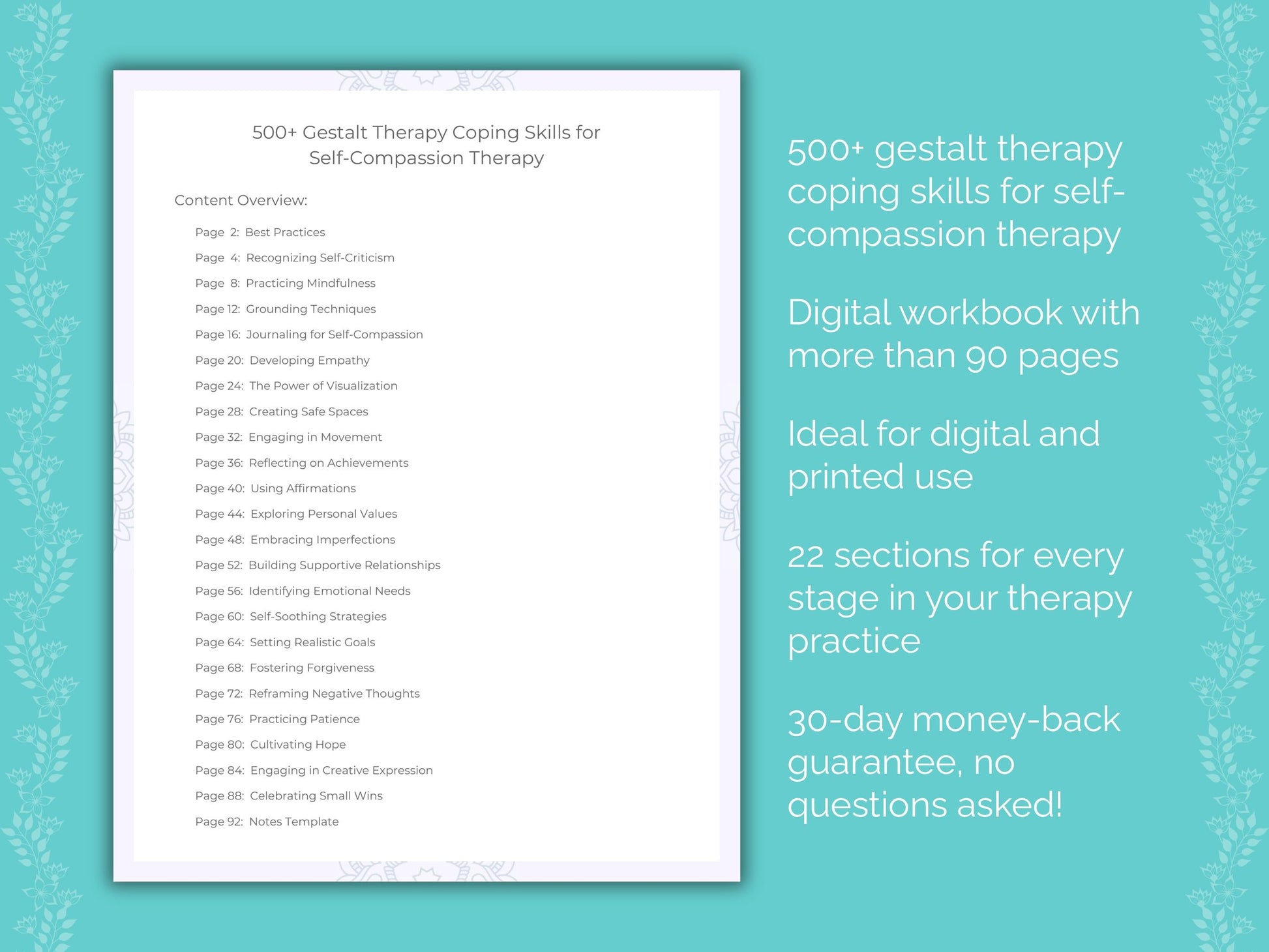 Self-Compassion Gestalt Therapy Therapist Worksheets
