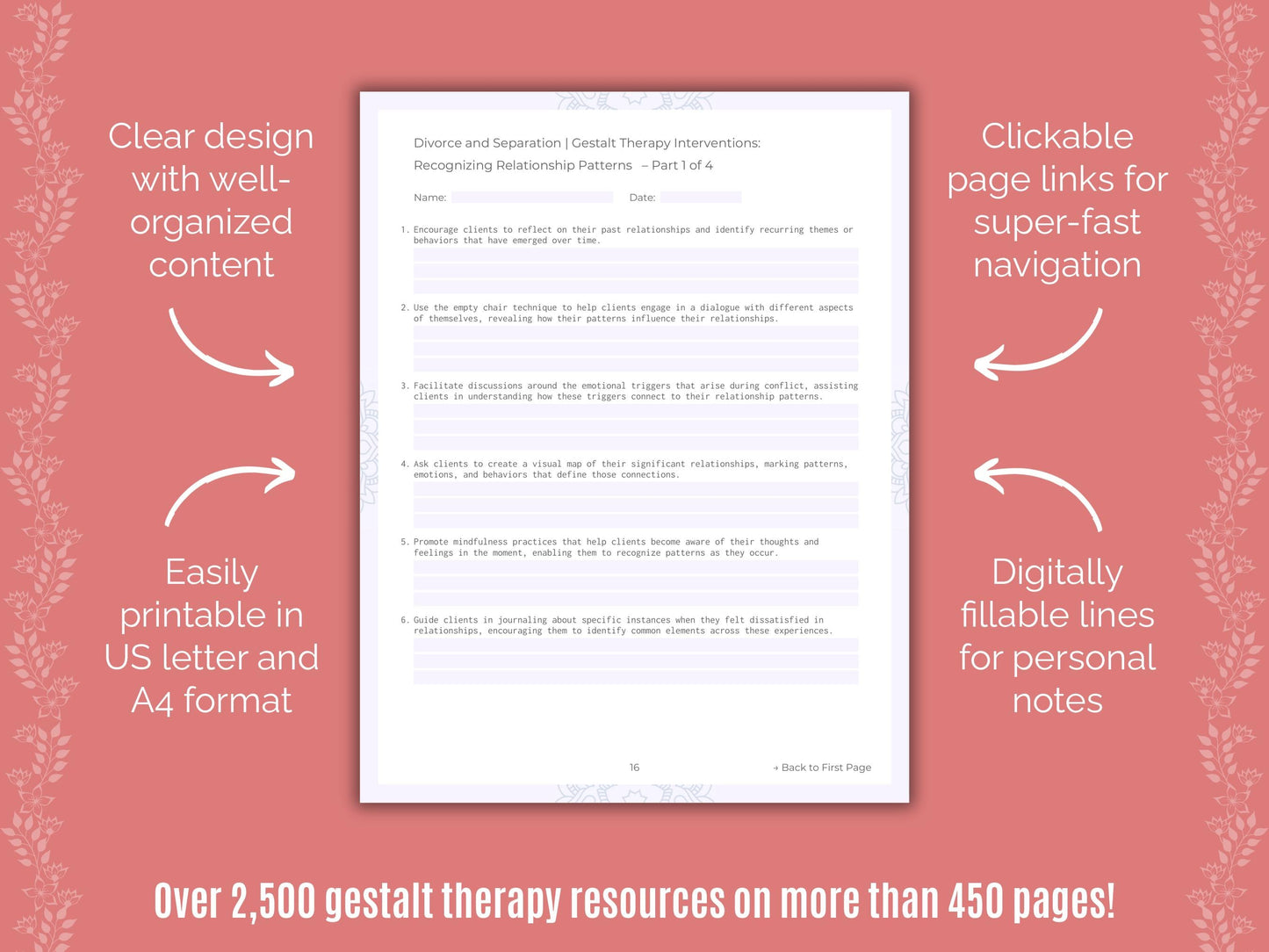 Divorce and Separation Gestalt Therapy Counseling Templates