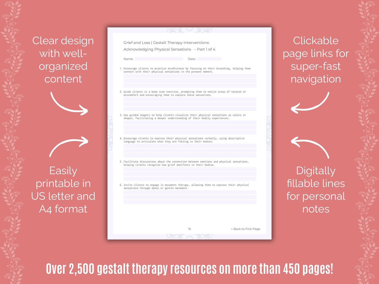 Grief and Loss Gestalt Therapy Counseling Templates
