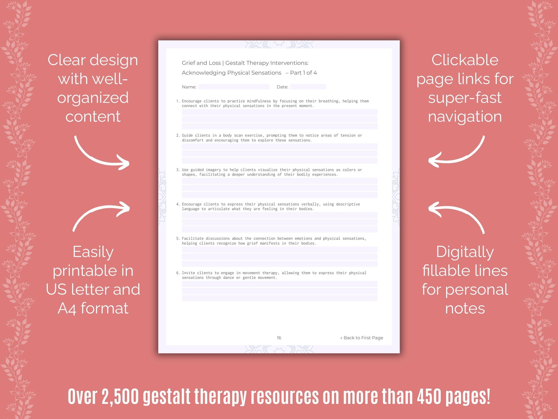 Grief and Loss Gestalt Therapy Counseling Templates