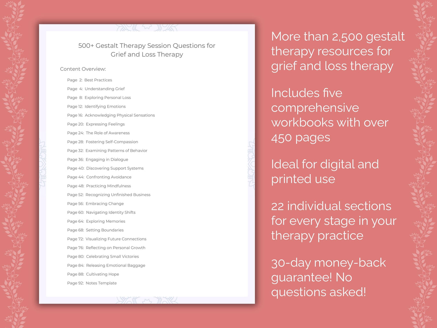 Grief and Loss Gestalt Therapy Therapist Worksheets