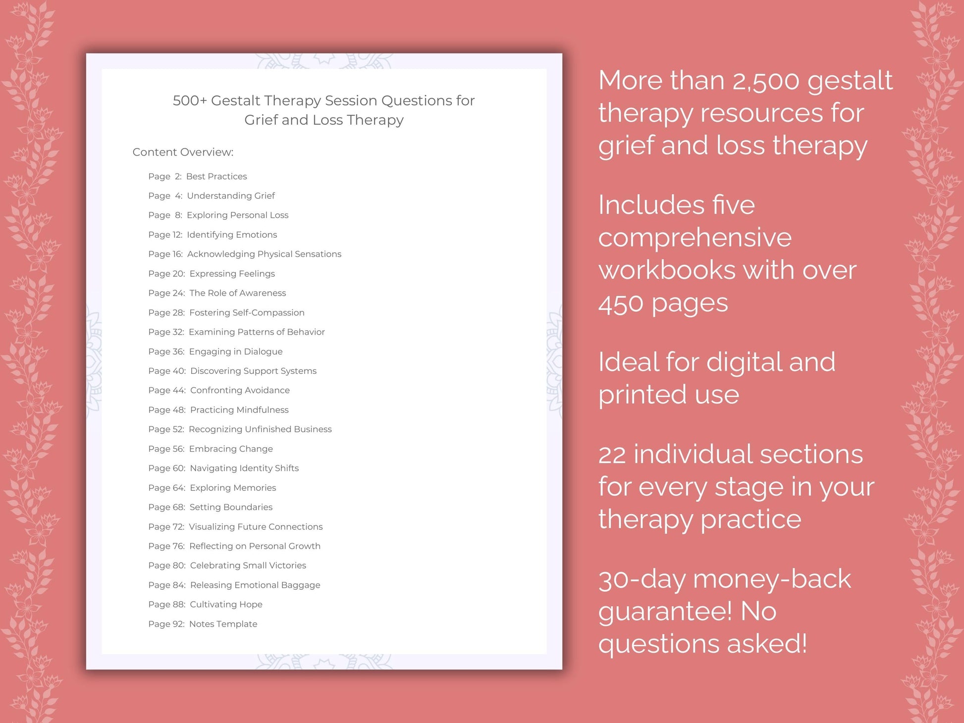 Grief and Loss Gestalt Therapy Therapist Worksheets