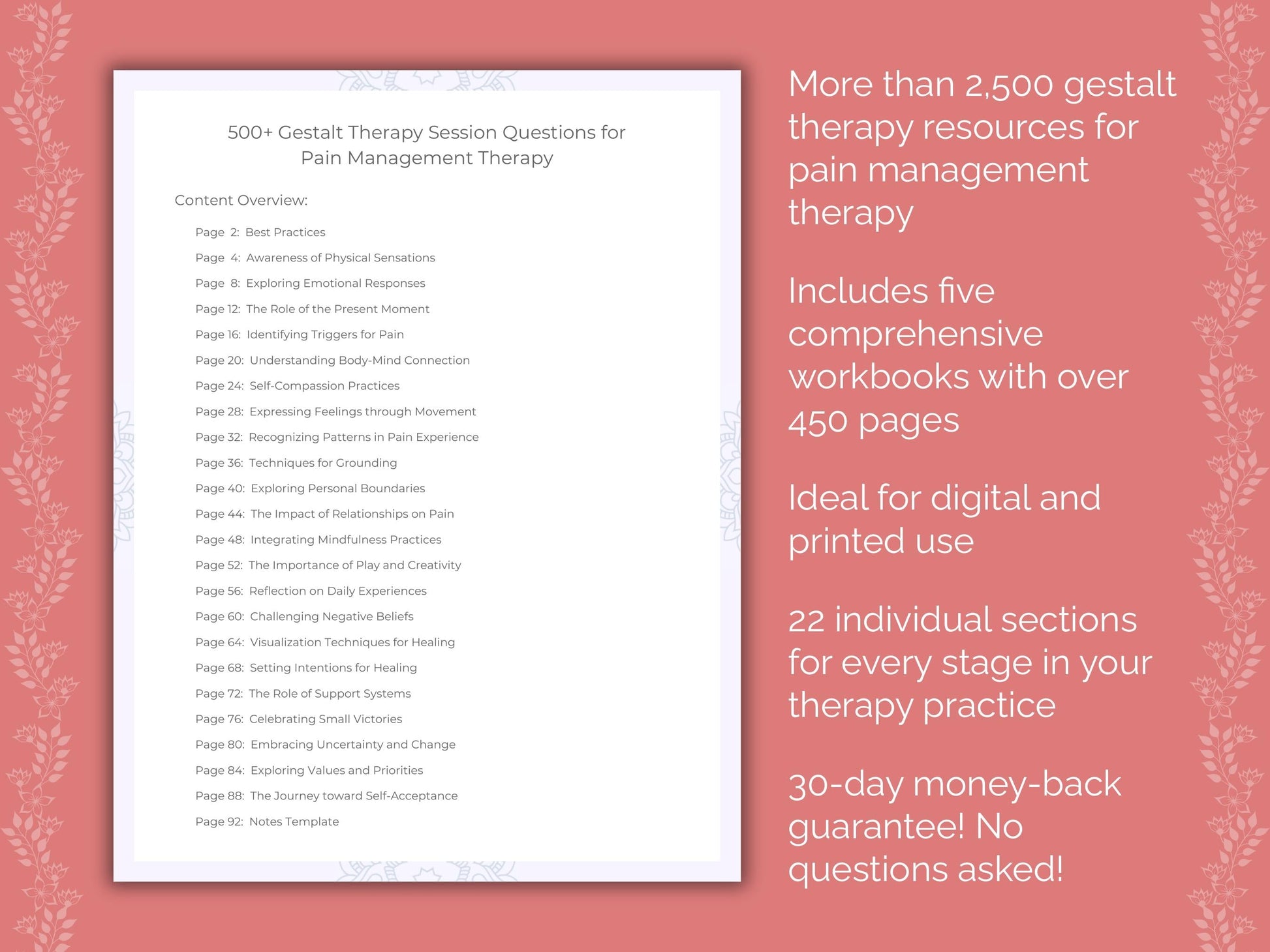 Pain Management Gestalt Therapy Therapist Worksheets