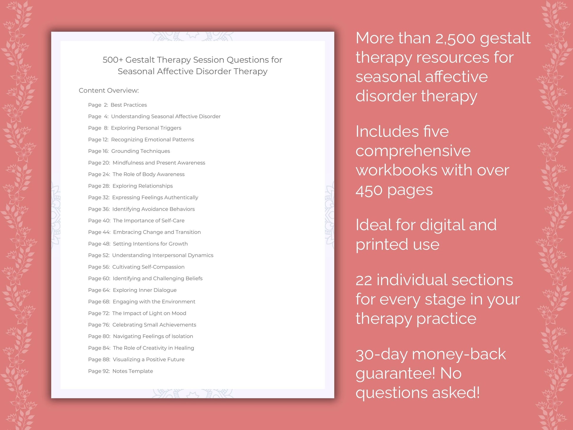 Seasonal Affective Disorder Gestalt Therapy Therapist Worksheets
