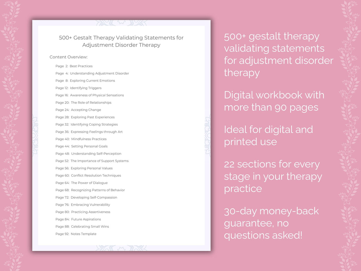 Adjustment Disorder Gestalt Therapy Therapist Worksheets
