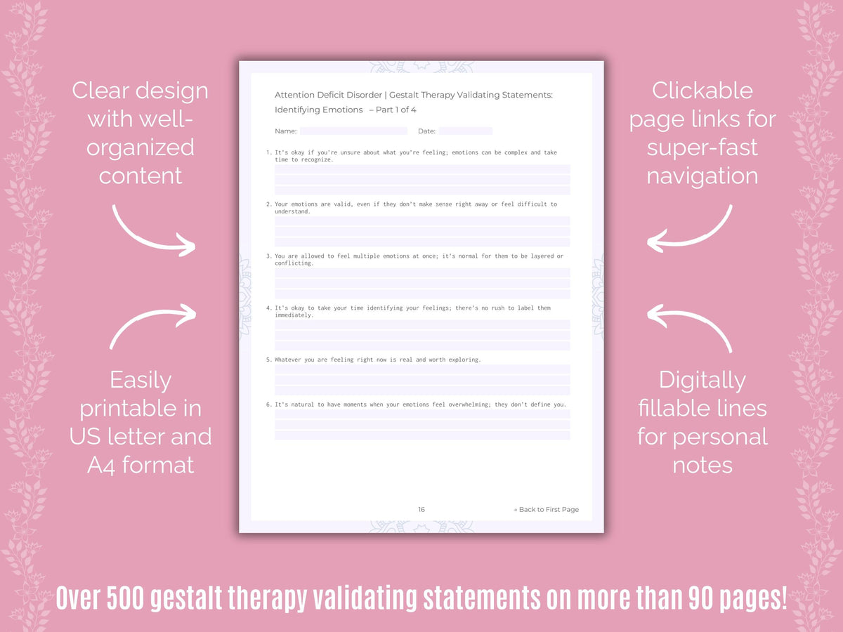 Attention Deficit Disorder (ADD) Gestalt Therapy Counseling Templates