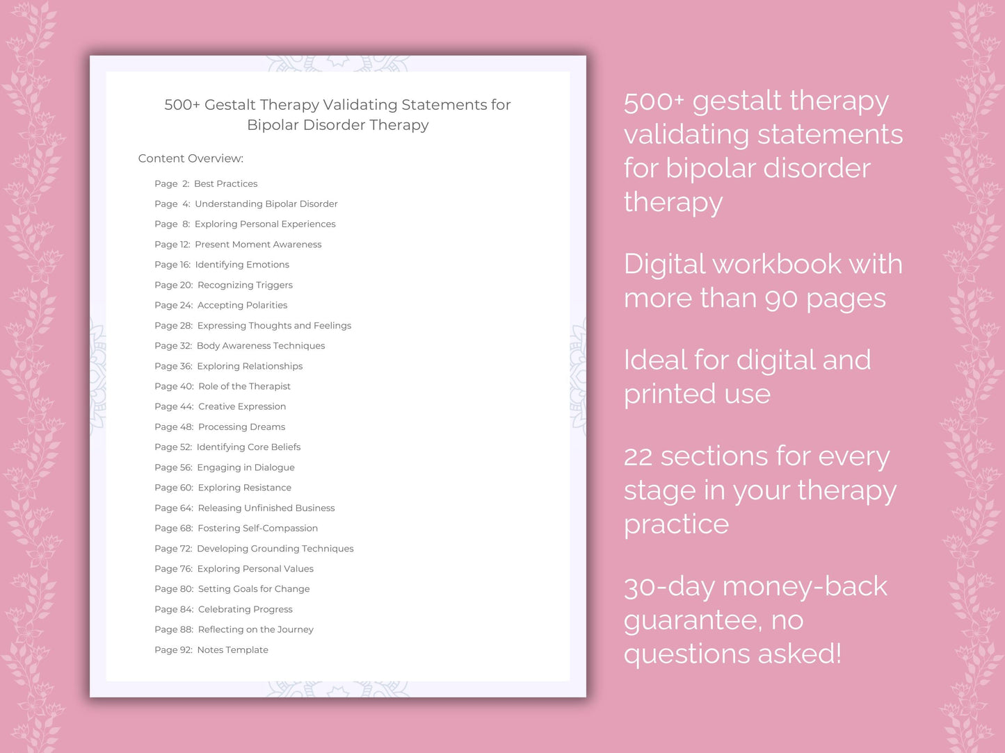 Bipolar Disorder Gestalt Therapy Therapist Worksheets