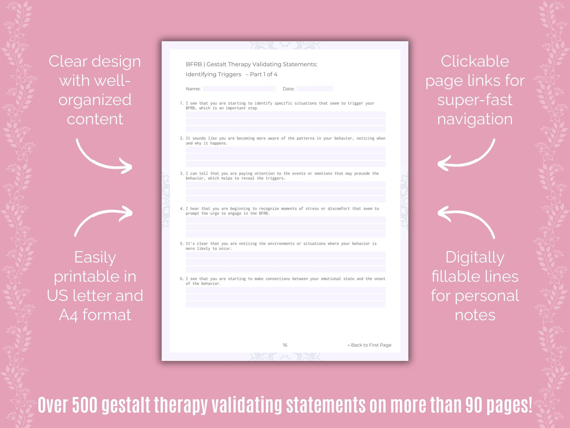 Body-Focused Repetitive Behavior (BFRB) Gestalt Therapy Counseling Templates