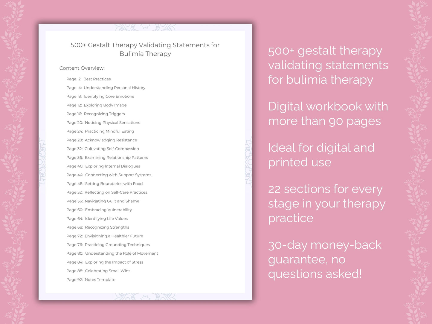 Bulimia Gestalt Therapy Therapist Worksheets