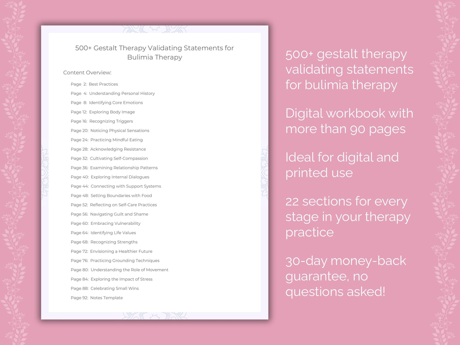 Bulimia Gestalt Therapy Therapist Worksheets