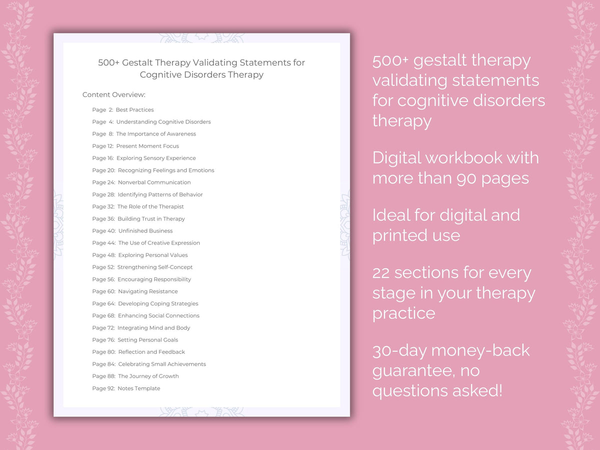 Cognitive Disorders Gestalt Therapy Therapist Worksheets