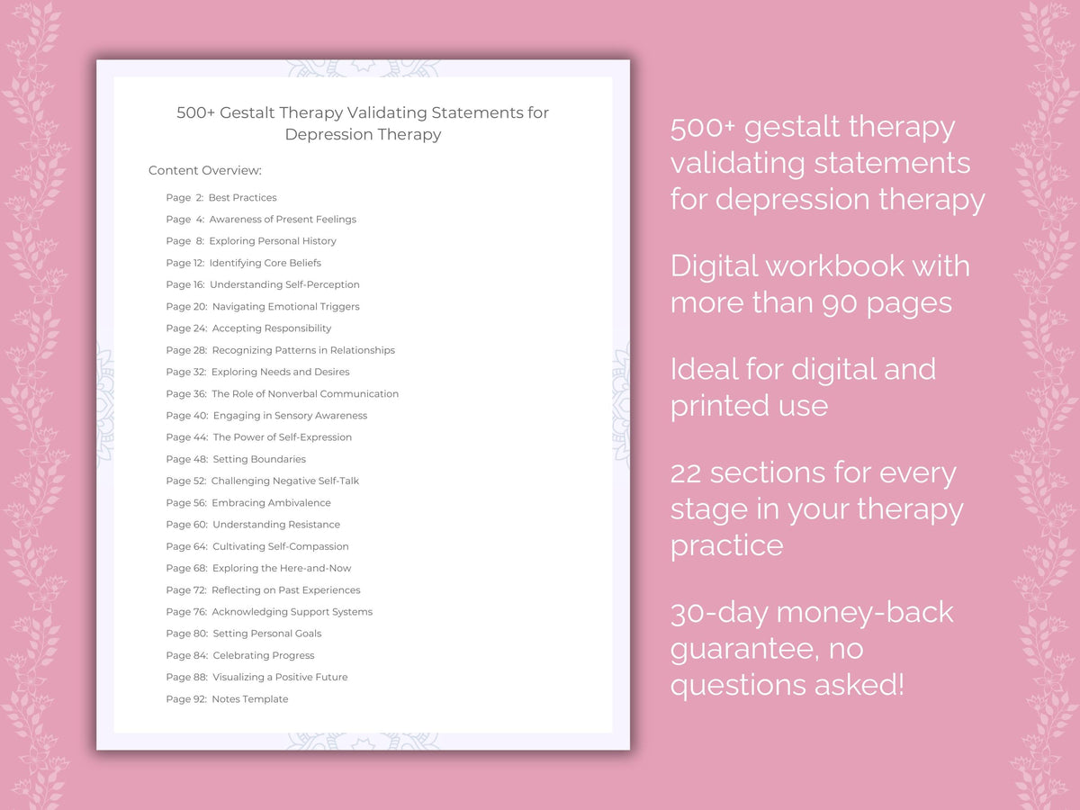 Depression Gestalt Therapy Therapist Worksheets