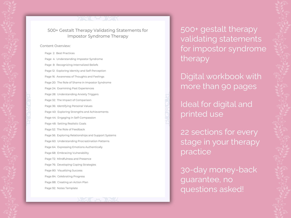 Impostor Syndrome Gestalt Therapy Therapist Worksheets