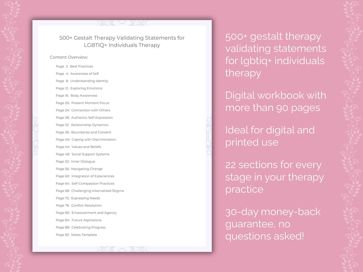 LGBTIQ+ Individuals Gestalt Therapy Therapist Worksheets