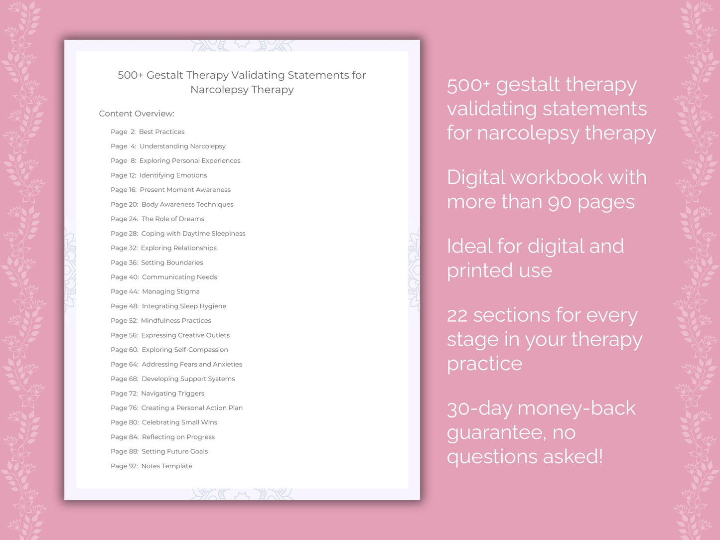Narcolepsy Gestalt Therapy Therapist Worksheets