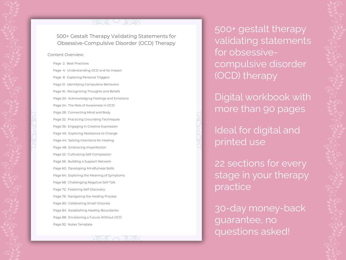 Obsessive-Compulsive Disorder (OCD) Gestalt Therapy Therapist Worksheets