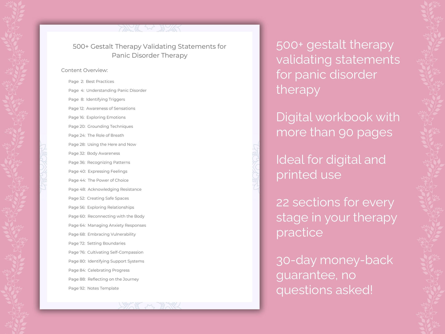 Panic Disorder Gestalt Therapy Therapist Worksheets
