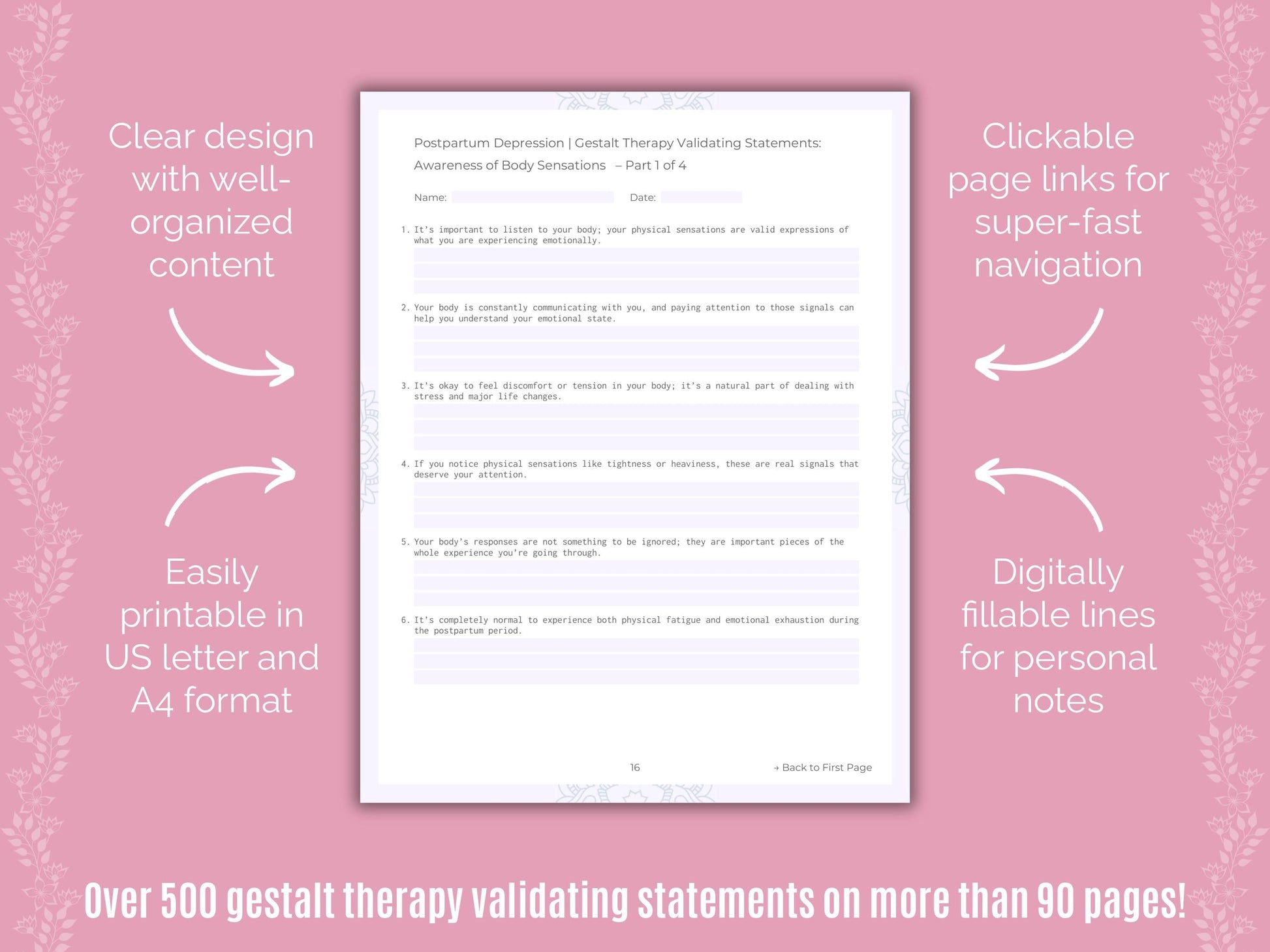 Postpartum Depression Gestalt Therapy Counseling Templates