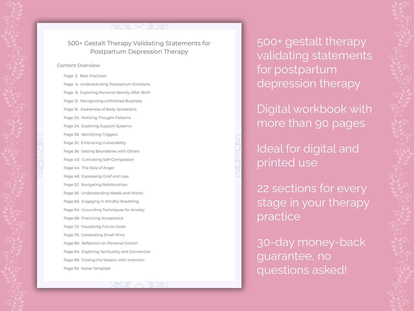 Postpartum Depression Gestalt Therapy Therapist Worksheets
