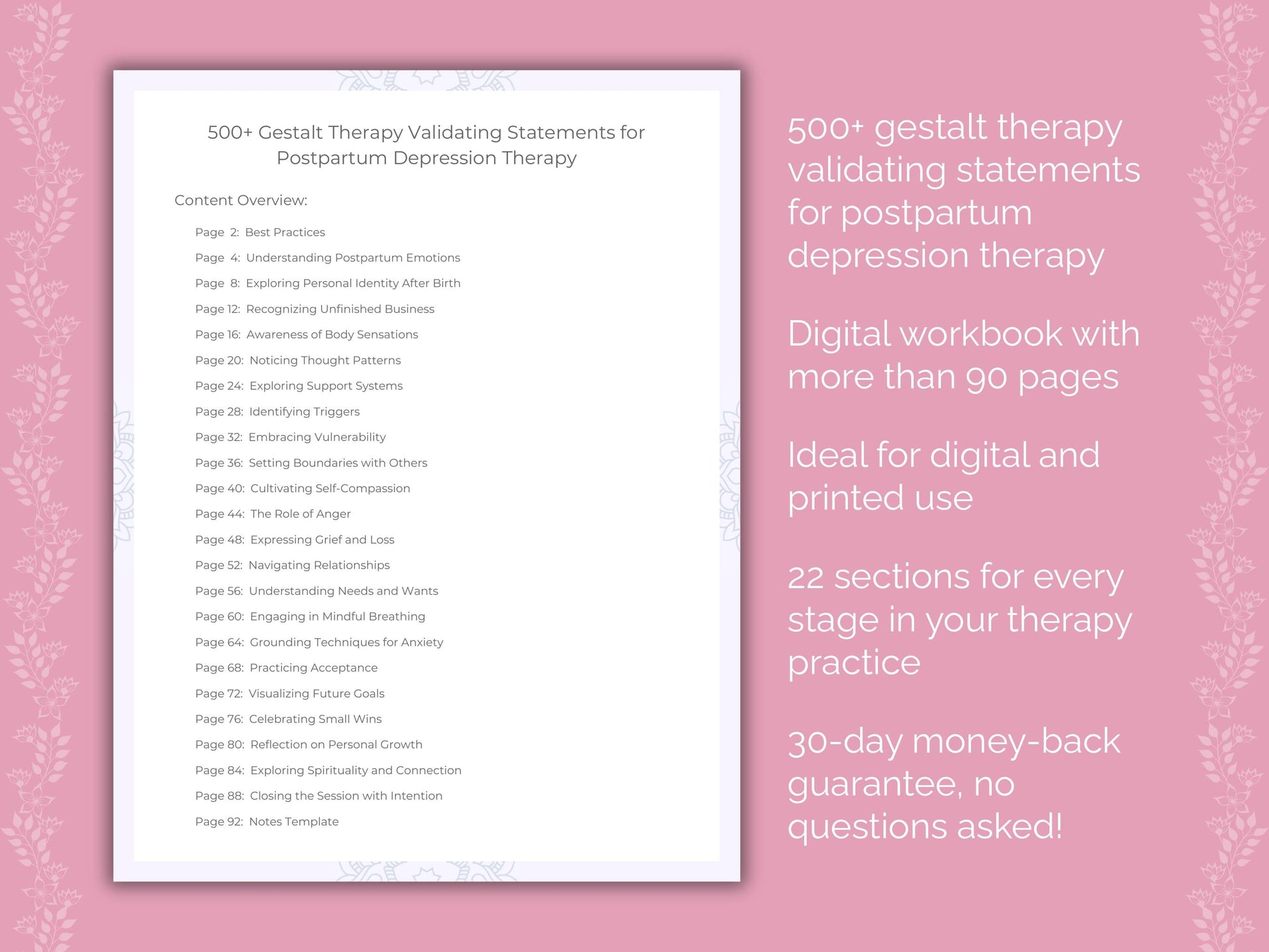 Postpartum Depression Gestalt Therapy Therapist Worksheets