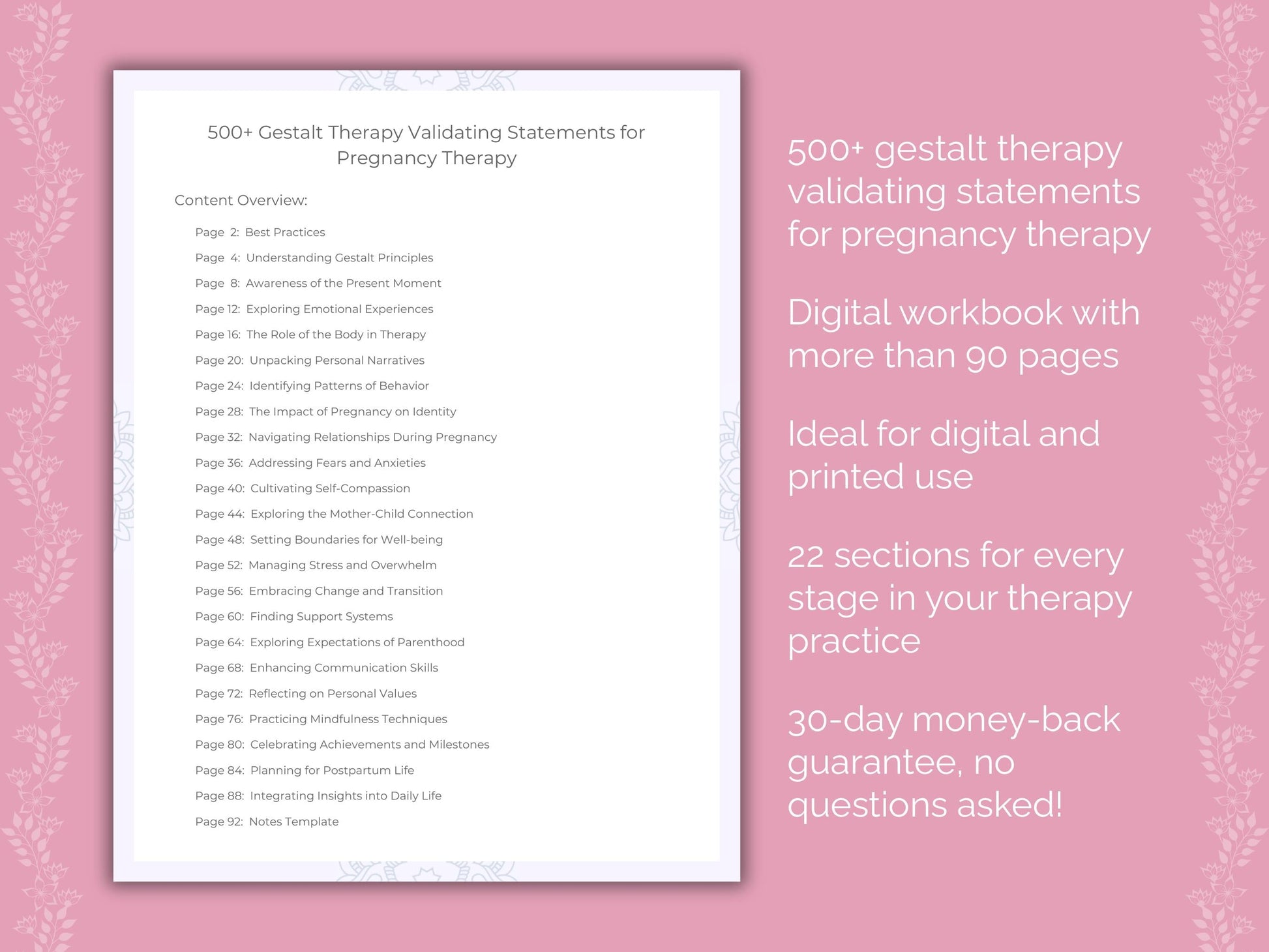 Pregnancy Gestalt Therapy Therapist Worksheets