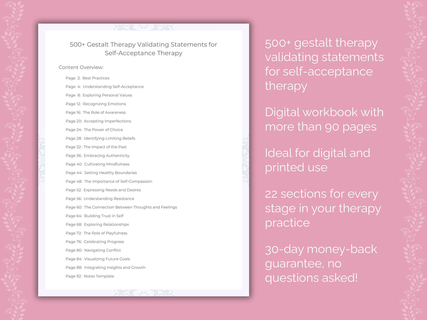 Self-Acceptance Gestalt Therapy Therapist Worksheets