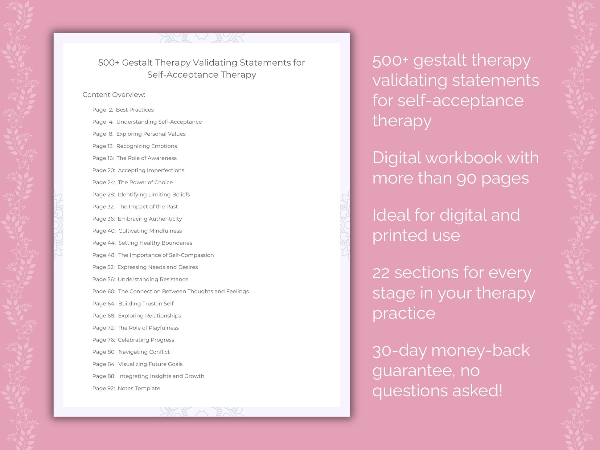 Self-Acceptance Gestalt Therapy Therapist Worksheets