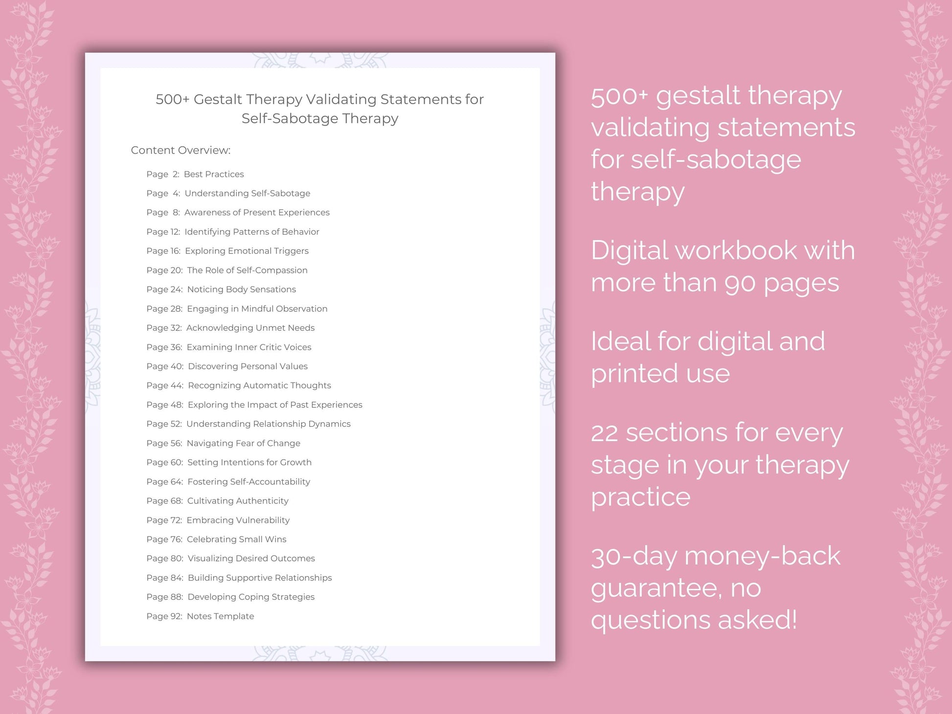 Self-Sabotage Gestalt Therapy Therapist Worksheets