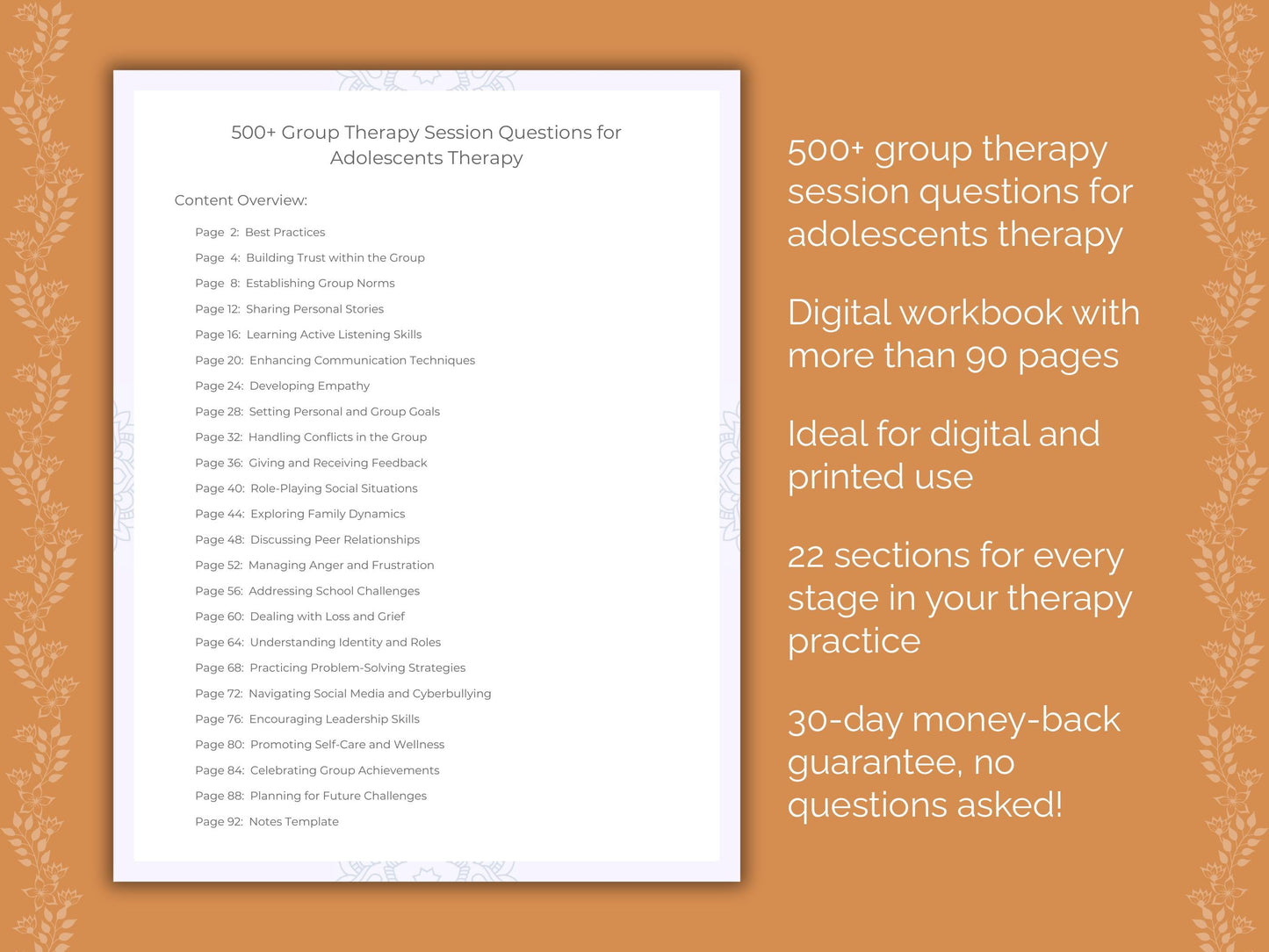 Adolescents Group Therapy Therapist Worksheets