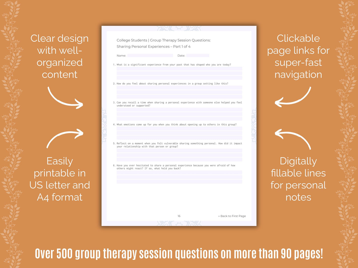 College Students Group Therapy Counseling Templates